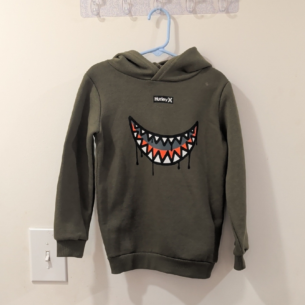 Hurley Olive Pullover Hoodie with Shark Tooth Graphic